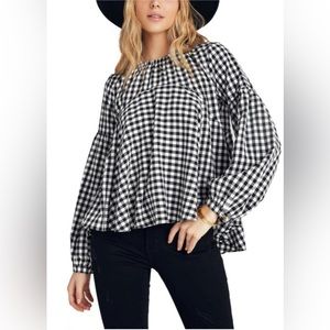✨VICI COLLECTION Gingham Balloon Sleeve Babydoll Top In Black Size M